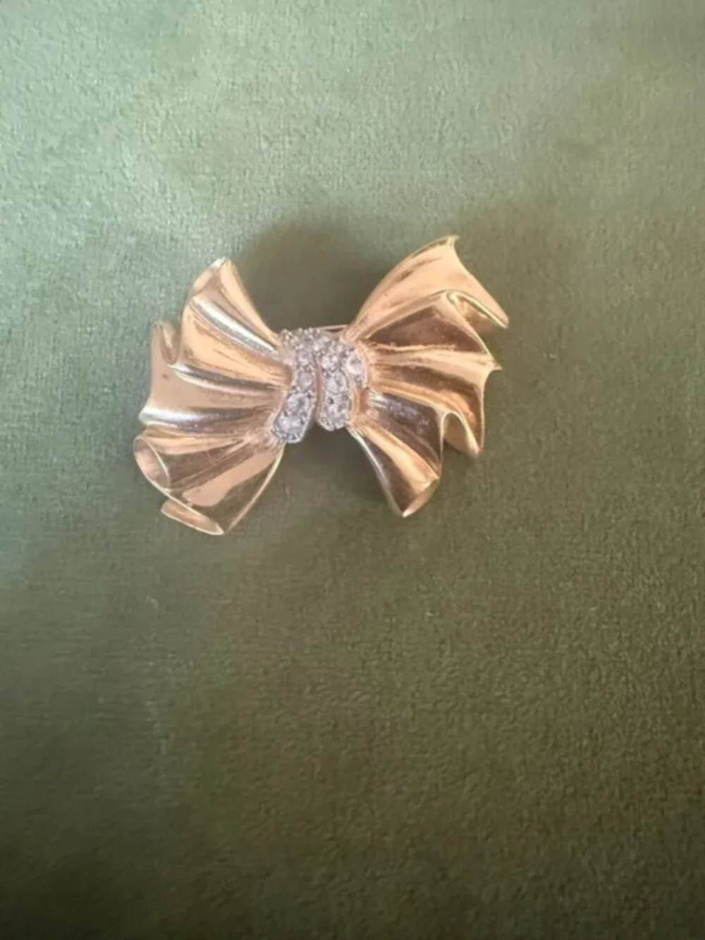 Givenchy Bow Brooch Ribbon Gold Tone & Rhinestones Designer Signed Vintage Pin